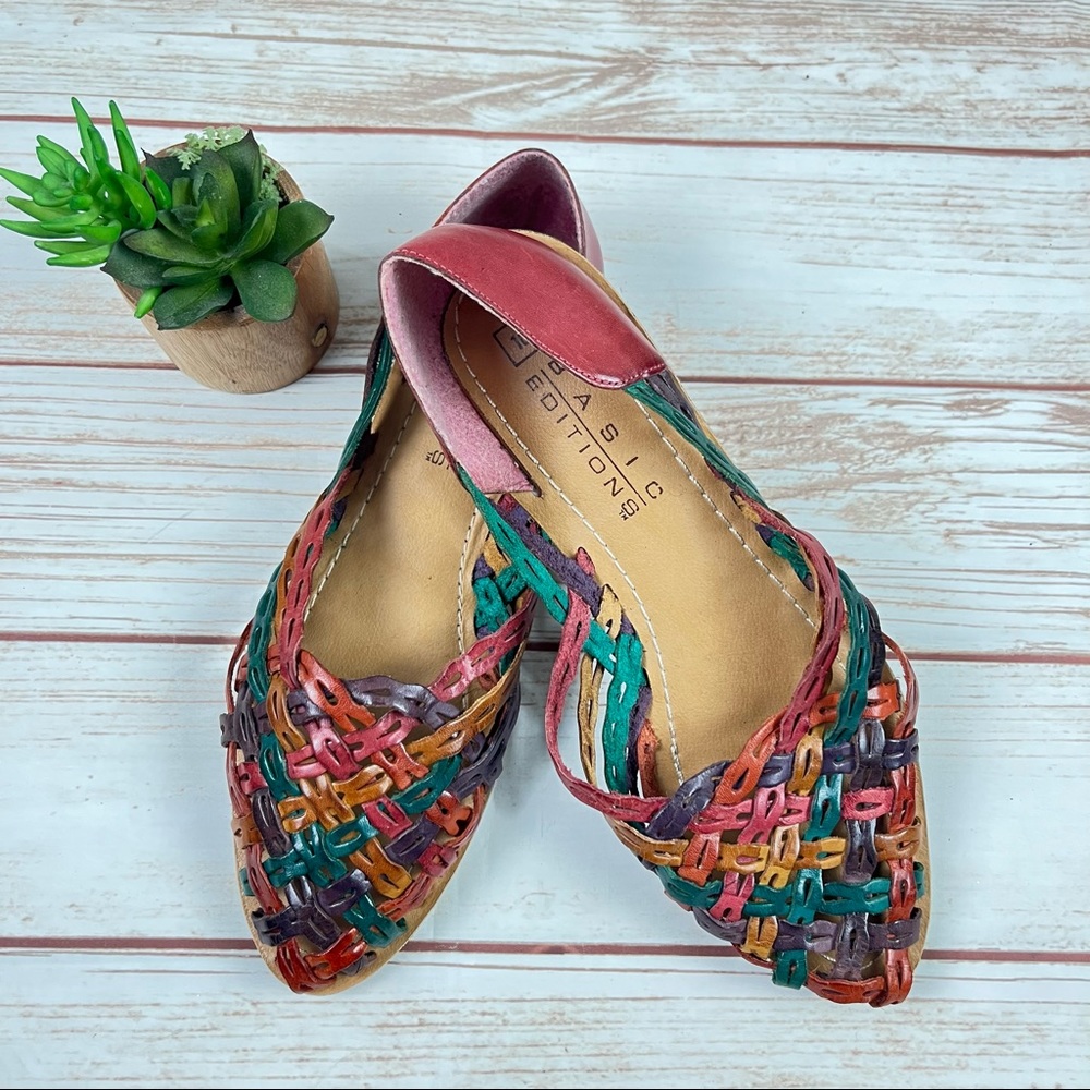 Basic Editions Vintage Huarache Brazilian Leather Multi Color Sandal Shoes - 10